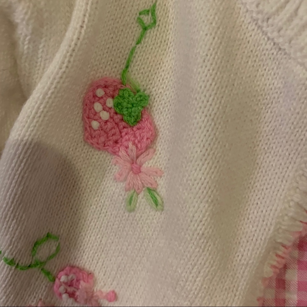 Pink Gingham Dress White Embroidered Cardigan - Picture 7 of 12